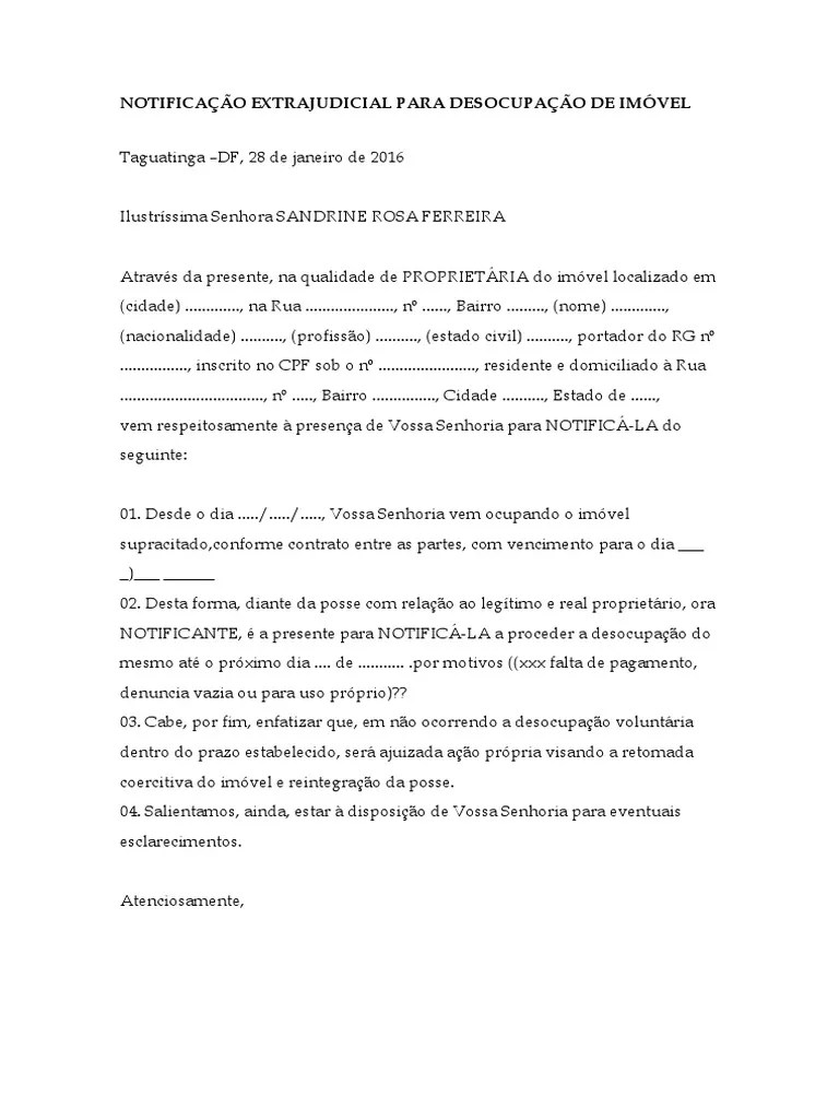 NOTIFICAÇÃO EXTRAJUDICIAL PARA DESOCUPAÇÃO DE IMÓVEL.docx | PDF