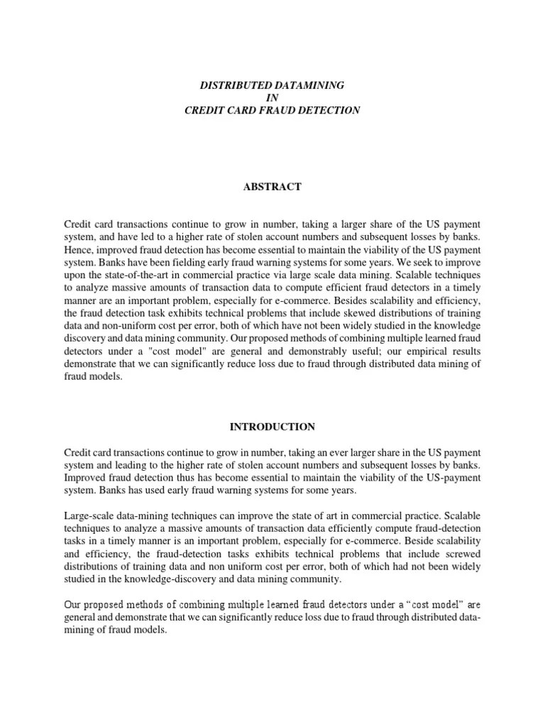 Distributed Datamining IN Credit Card Fraud Detection | PDF | Parallel ...