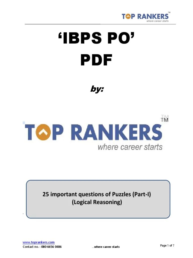 Ibps Po' PDF: 25 Important Questions Of Puzzles (Part-I) (Logical ...
