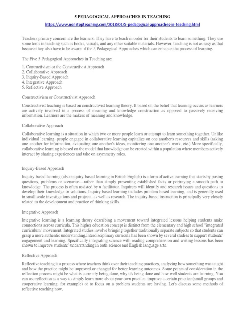 5 Pedagogical Approaches In Teaching | PDF | Inquiry Based Learning | Constructivism (Philosophy ...