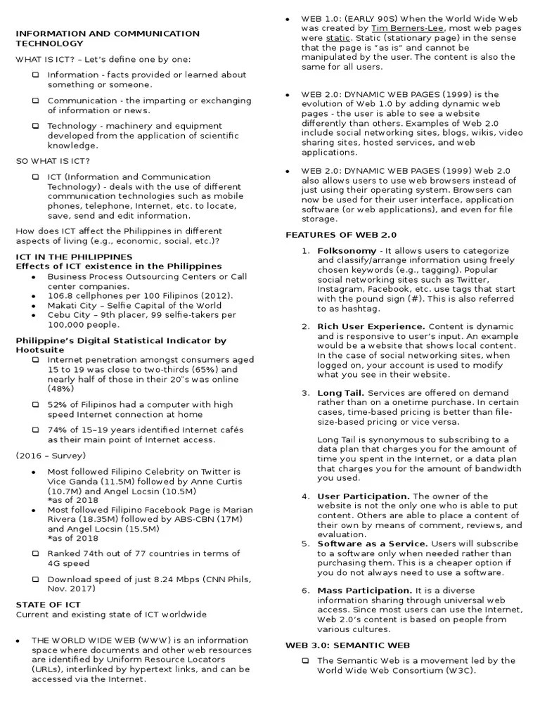 Information And Communication Technology | PDF | Web 2.0 | World Wide Web
