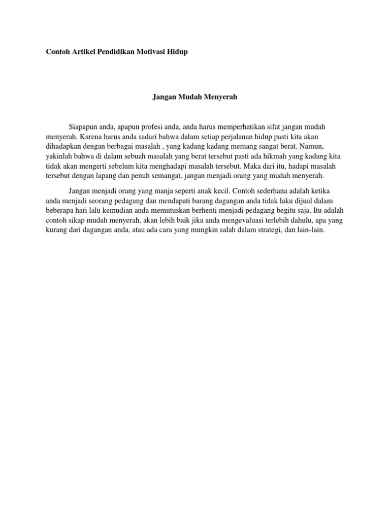 Contoh Artikel Pendidikan Motivasi Hidup | PDF