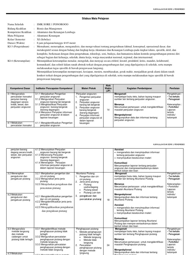 Silabus produk kreatif dan kewirausahaan kelas 11 12 kurikulum 2013 revisi 2017 tes uraian dan tes keterampilan komputer akuntansi perusahaan jasa kelas 11 kurikulum 2013 contact form. Silabus Smk Akuntansi Kelas Xi Semester 2