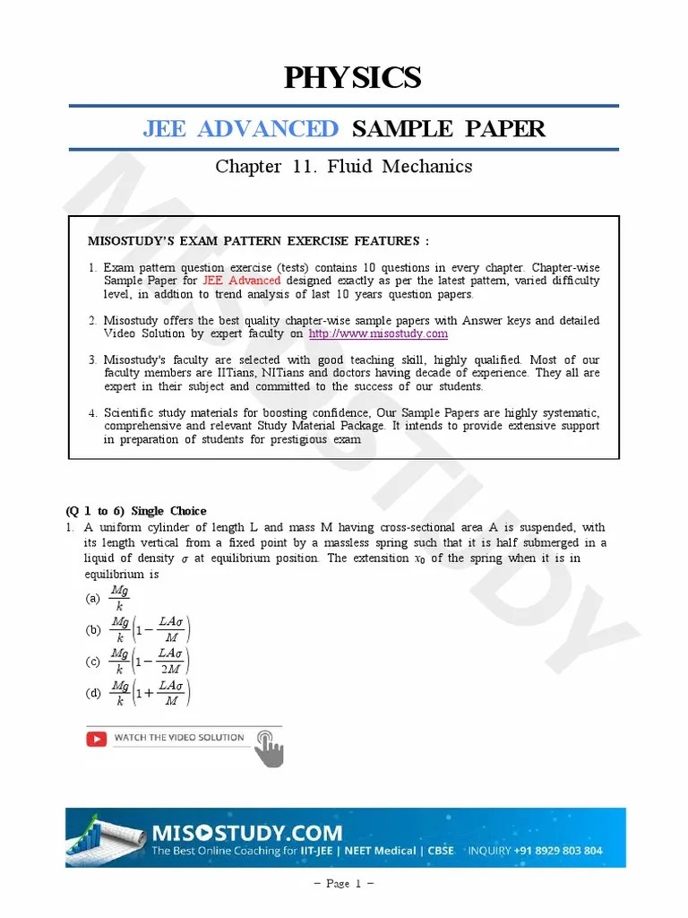 Fluid Mechanics Question Paper PDF | PDF | Tension (Physics) | Density