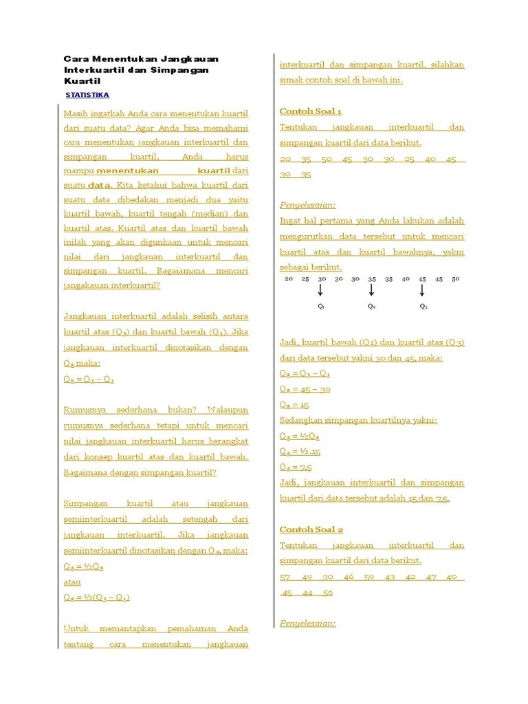 Cara Menentukan Jangkauan Interkuartil Dan Simpangan Kuartil | PDF