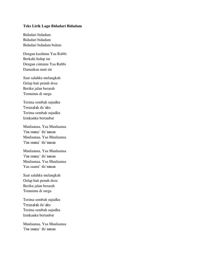 Teks Lirik Lagu Bidadari Bidadam | PDF