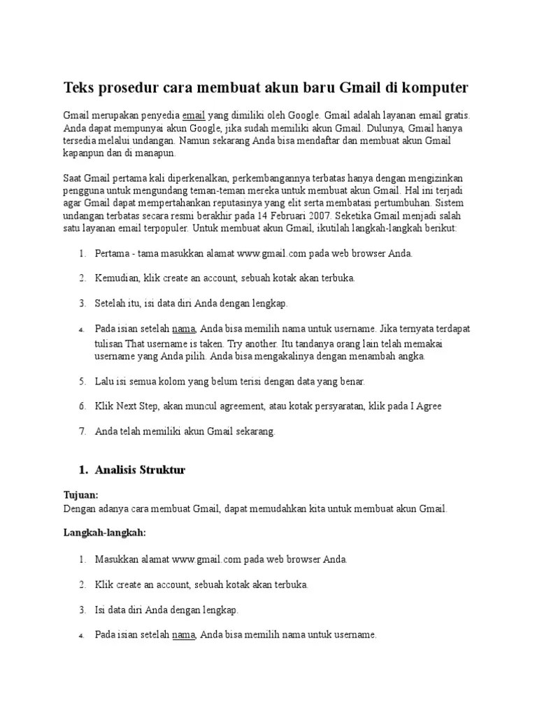 Teks Prosedur Cara Membuat Akun Baru Gmail Di Komputer | PDF