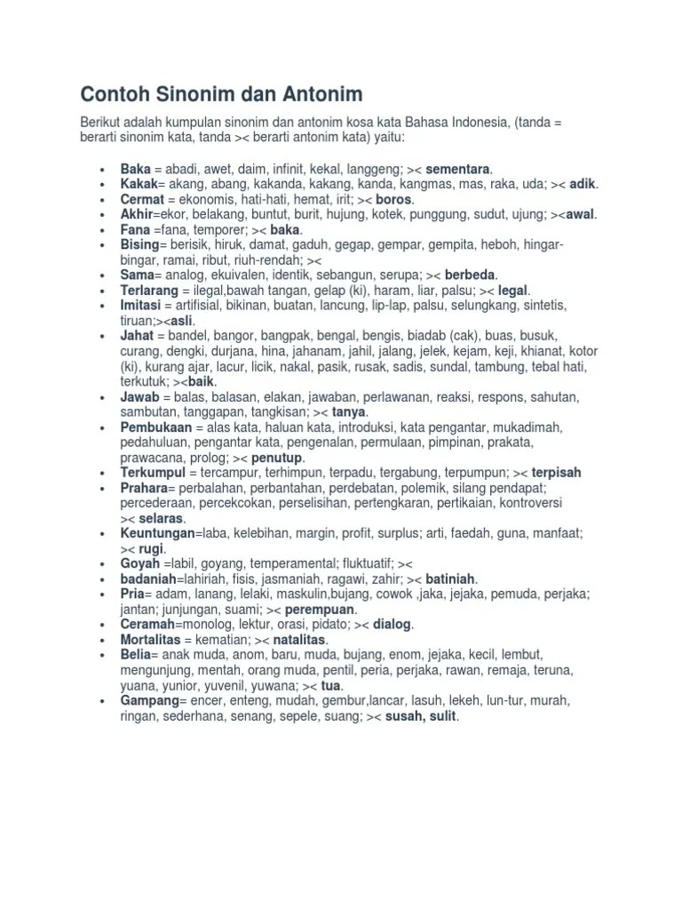 Contoh Sinonim Dan Antonim | PDF