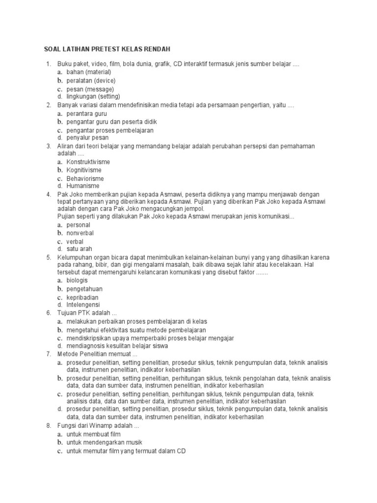 Latihan Soal Uji Kompetensi Guru Kelas Bawah | PDF