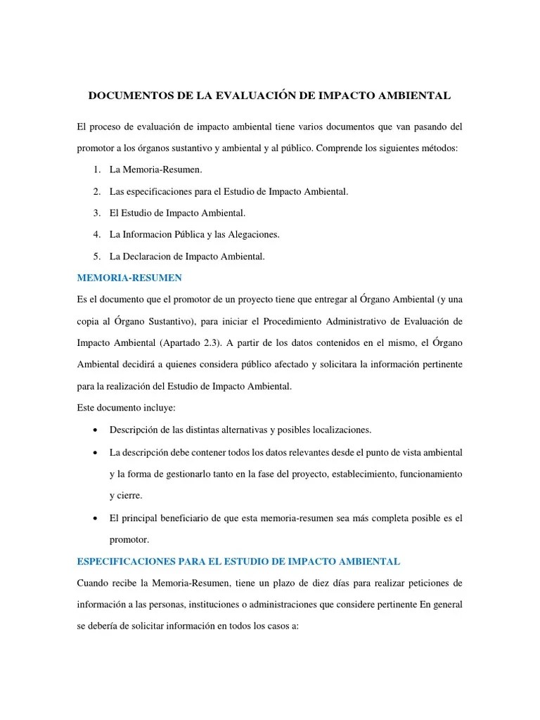 Documentos De La Evaluación De Impacto Ambiental | PDF | Evaluación De Impacto Ambiental