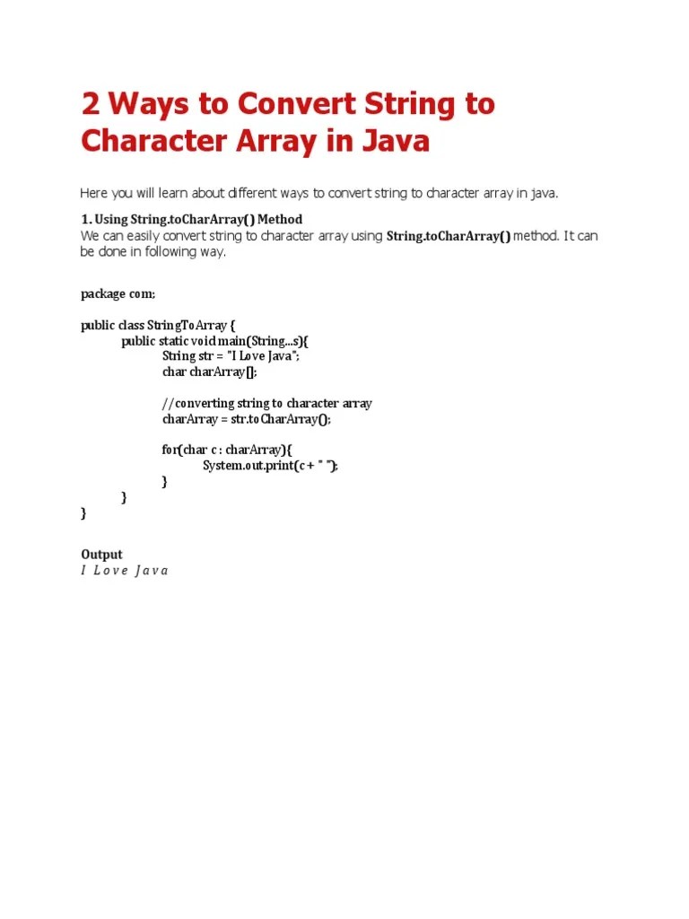 2 Ways To Convert String To Character Array In Java | PDF