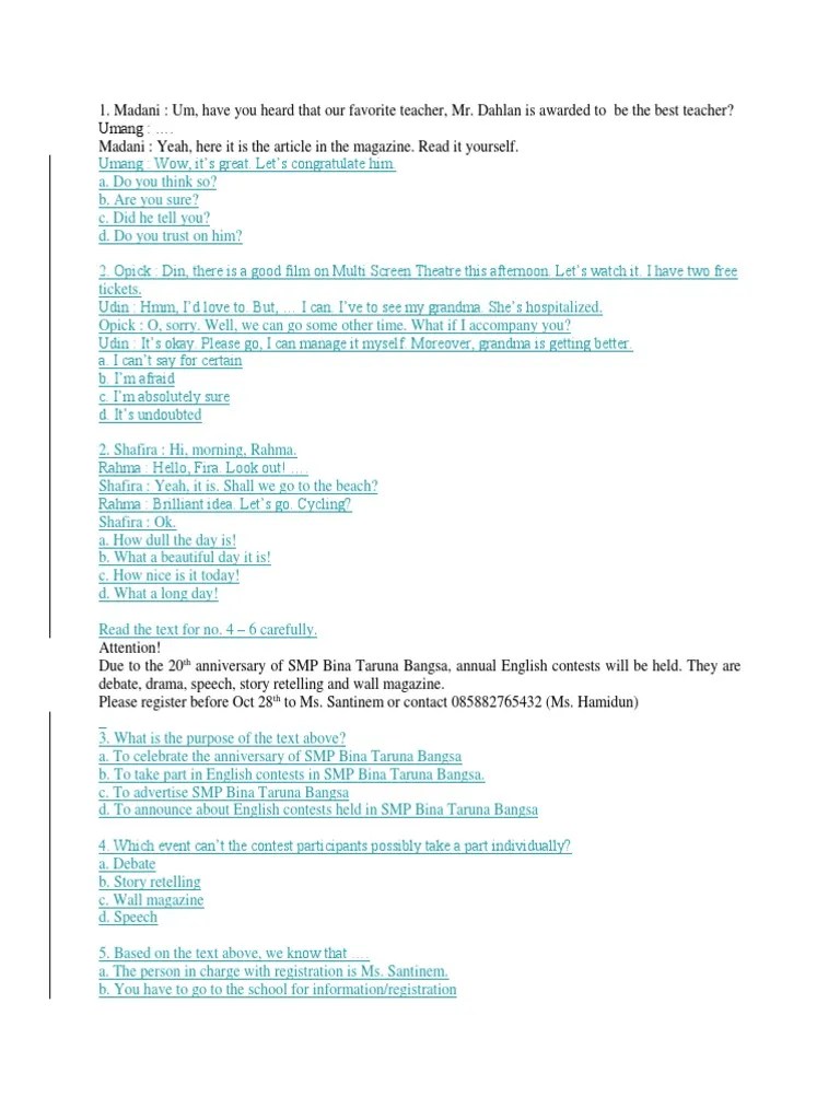 Join an activity with your class and find or create your own quizzes and flashcards. Contoh Soal Uas Kls 9 Semester Ganjil Dolphin Nature