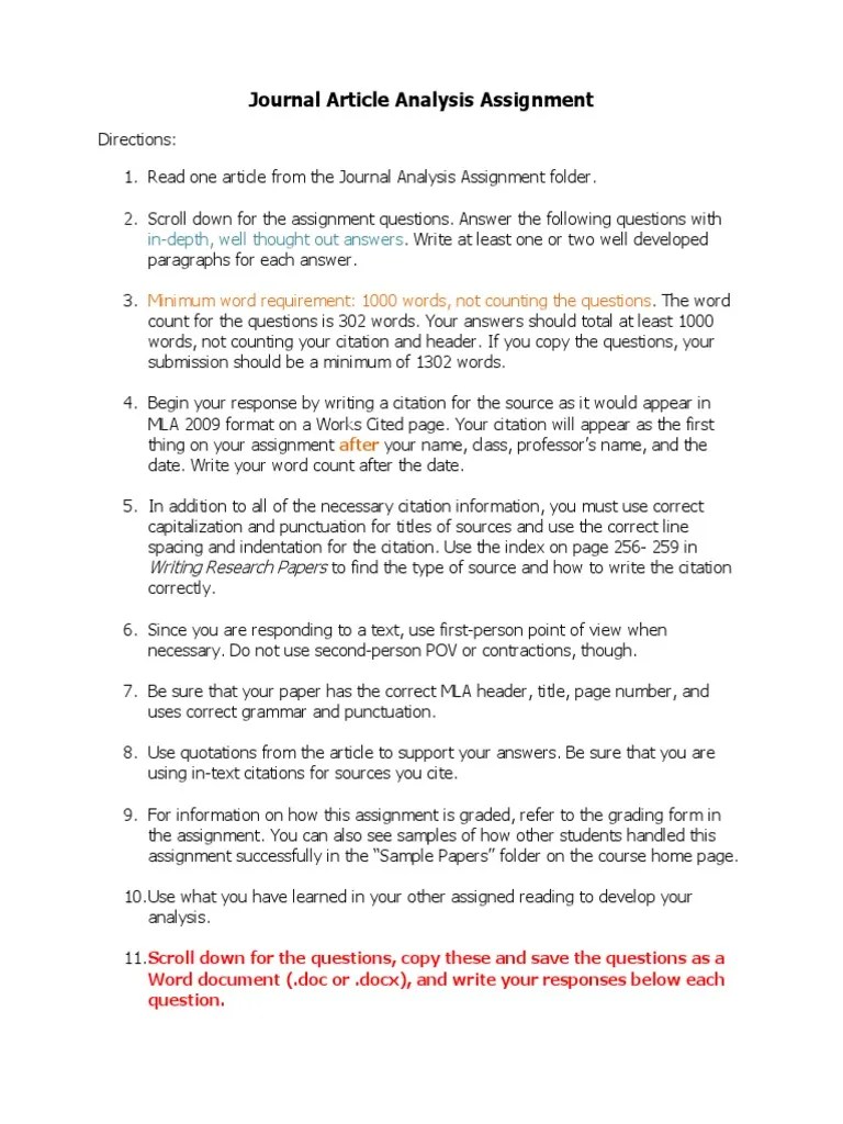 Journal Article Analysis Questions Spring 2016 | PDF | Citation ...
