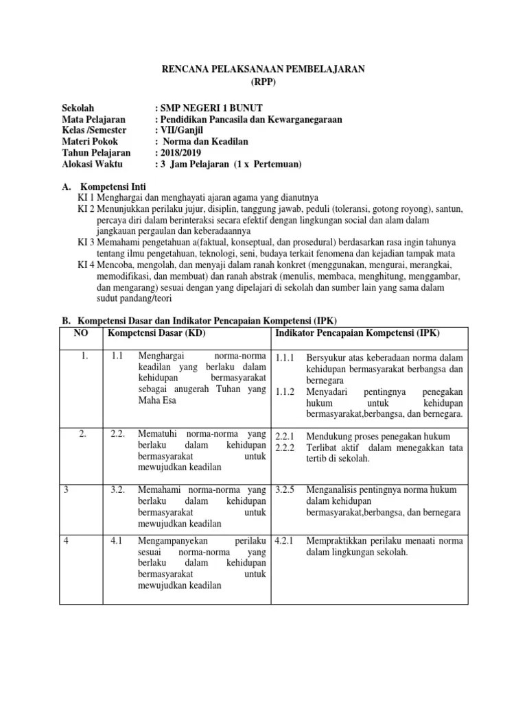 Sehinga contoh pembelajaran yang dilakukan di atas merupakan model. Rpp Norma Dan Keadilan Indikator 3 2 5 Pdf