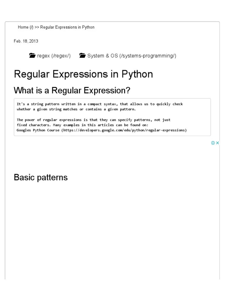 Regular Expressions In Python | PDF | Regular Expression | Software ...