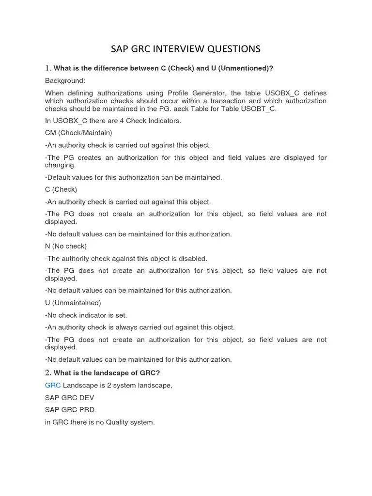 Sap GRC Interview Questions | PDF