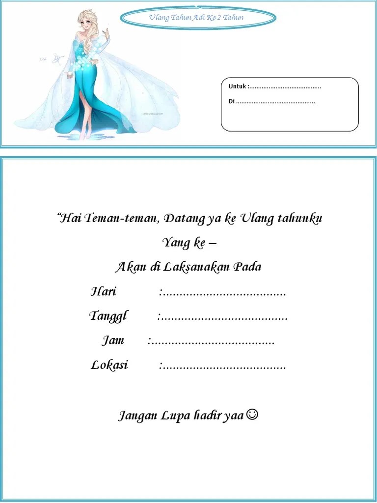 Contoh Undangan Ulang Tahun Anak Gambar Frozen 1 Docx