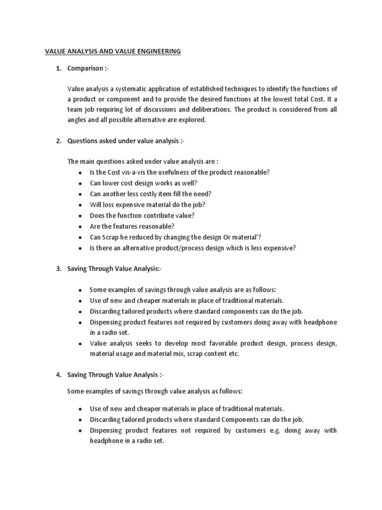 Value Analysis And Value Engineering | PDF | Product Design | New Product Development