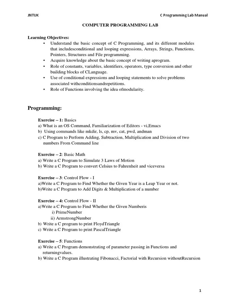 C Programming Lab Manual | PDF | C (Programming Language) | Command ...
