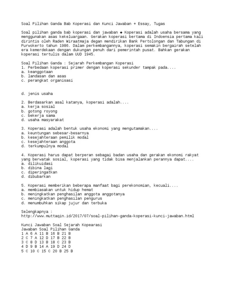 Tuliskan kelebihan dan kelemahan bums! Soal Pilihan Ganda Bab Koperasi Dan Kunci Jawaban Essay Tugas