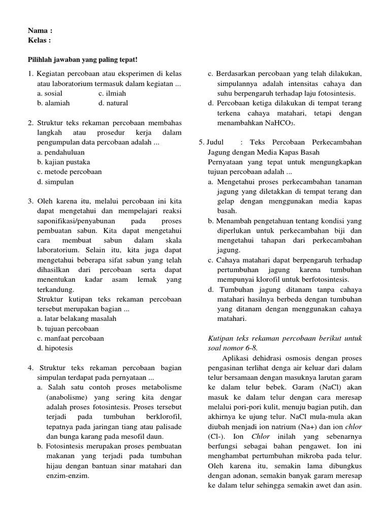 Tuliskan Contoh Teks Laporan Percobaan Dengan Susunan Brainly Co Id 