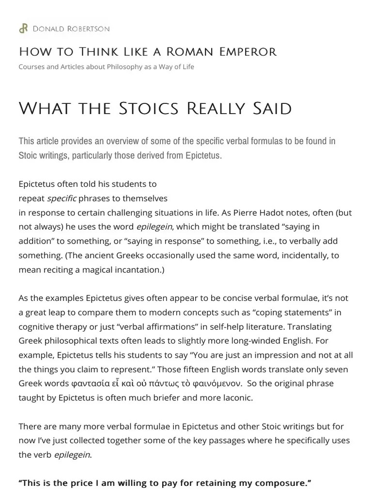 What The Stoics Really Said - How To Think Like A Roman Emperor | PDF | Stoicism | Epictetus