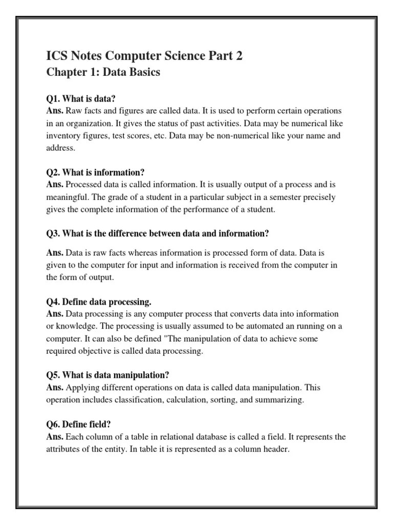 ICS Notes Computer Science Part 2 | PDF | Databases | Database Index