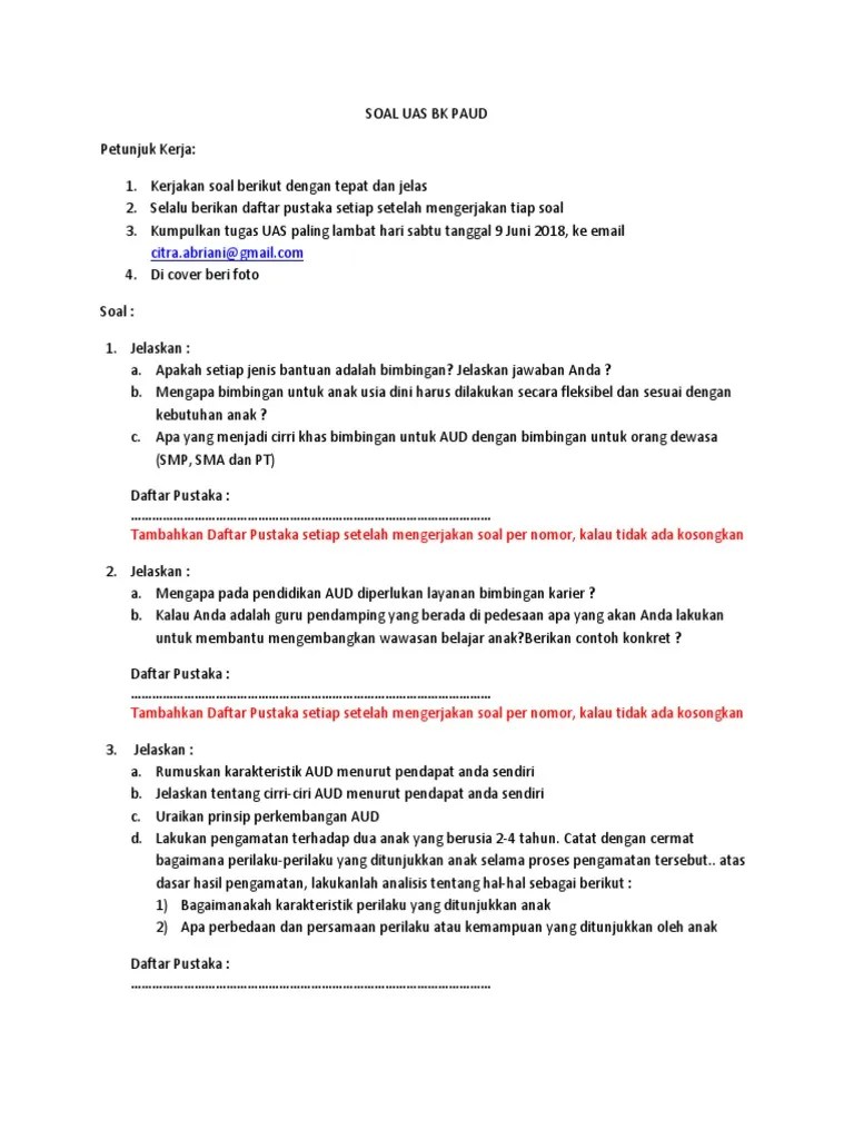 Soal Uas BK Paud | PDF