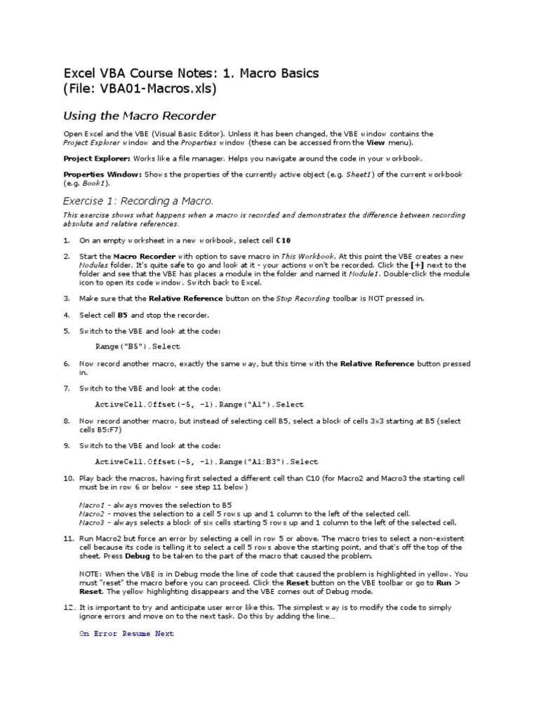 Excel VBA Course Notes 1 - Basics | PDF | Visual Basic For Applications ...