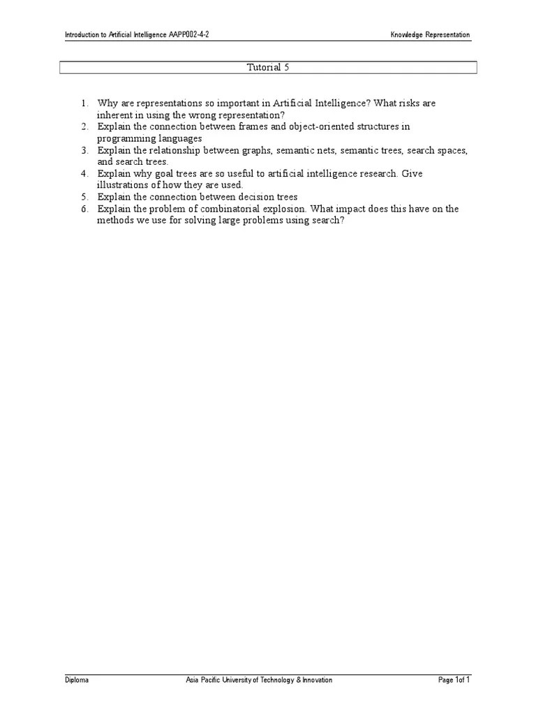Tutorial 5 Knowledge Representation | PDF | Knowledge Representation ...