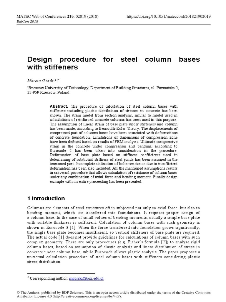 Design Procedure For Steel Column Bases With Stiff PDF | PDF ...