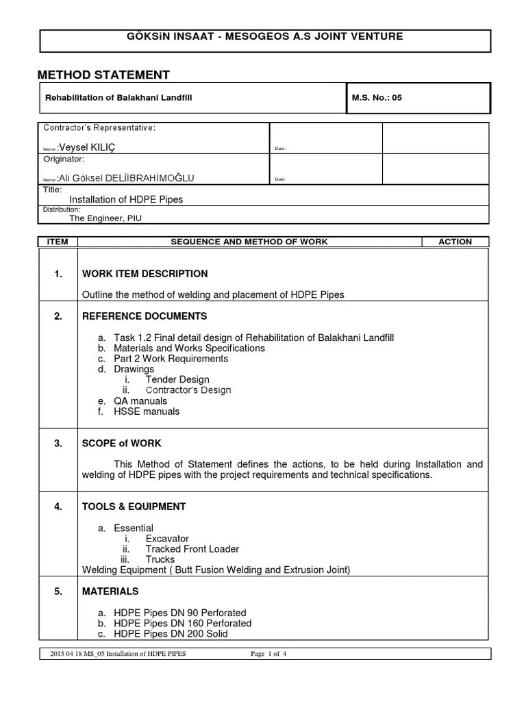 Method Statement: Göksin Insaat - Mesogeos A.S Joint Venture | PDF ...