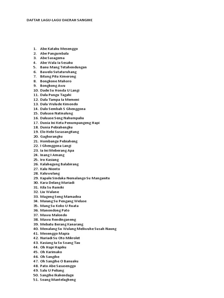 Daftar Lagu Daerah Sangihe | PDF