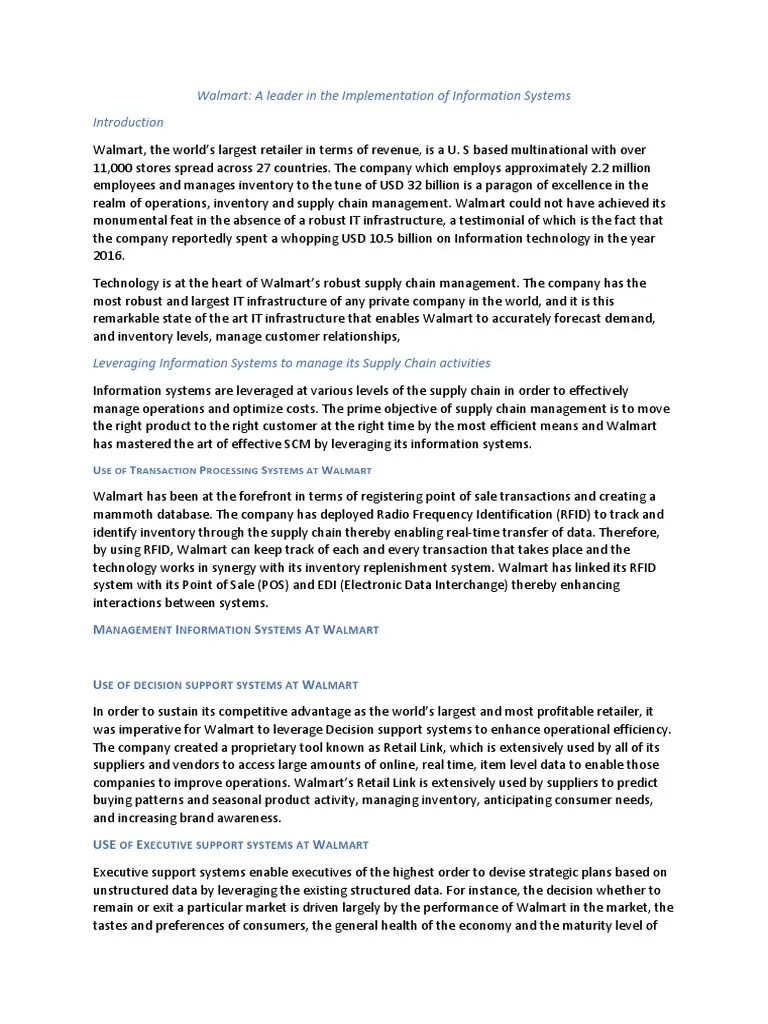 Walmart: A Leader In The Implementation Of Information Systems | PDF ...