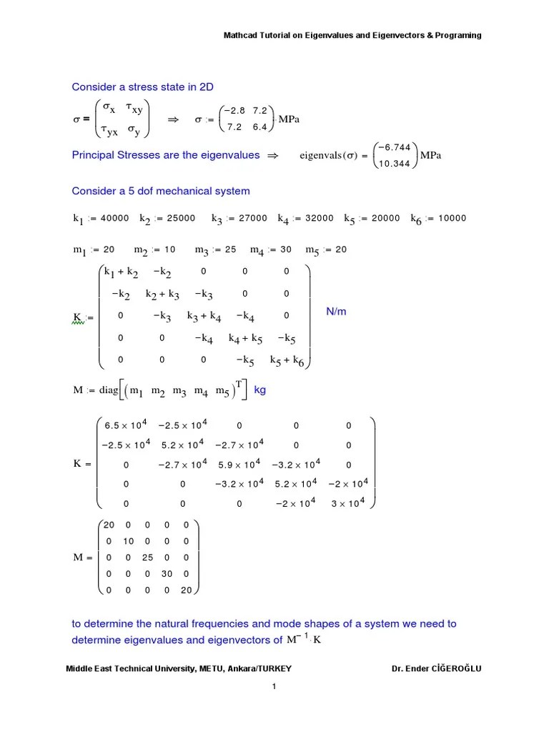 Mathcad - Eigenvalues - Eigenvectors PDF | PDF