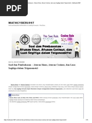 Kumpulan soal dan pembahasan ujian nasional sma bidang studi matematika ipa untuk materi pembahasan aturan sinus dan aturan cosinus. Soal Dan Pembahasan Aturan Sinus Aturan Cosinus Dan Luas Segitiga Dalam Trigonometri Pdf