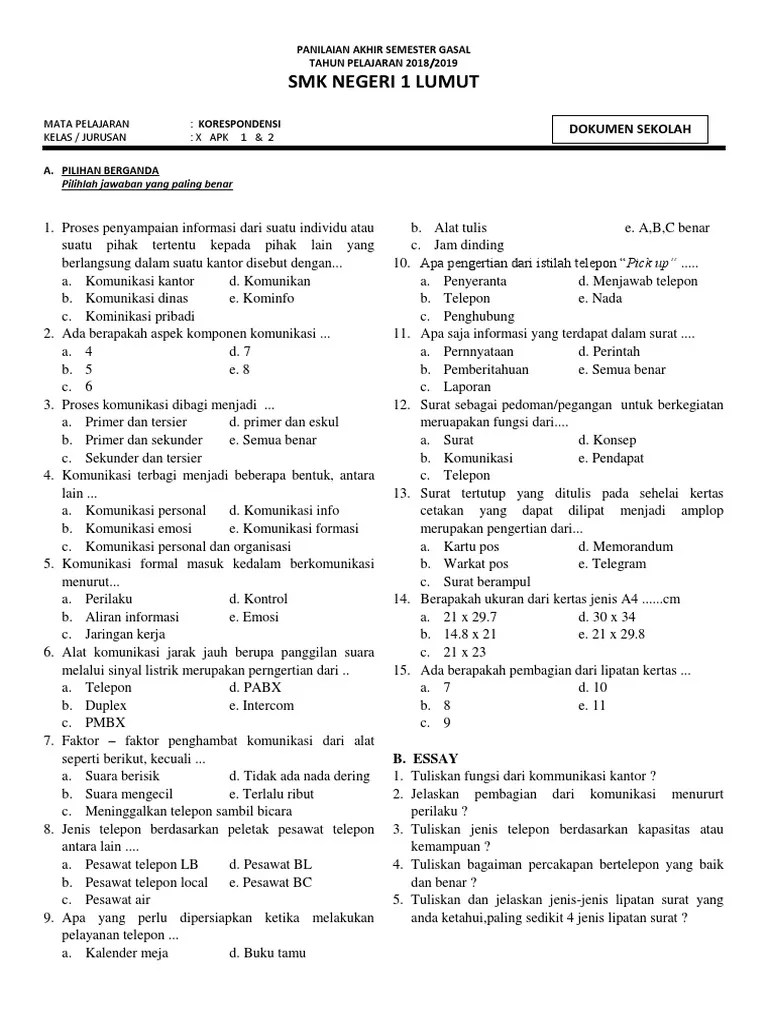 Soal Korespondensi X | PDF