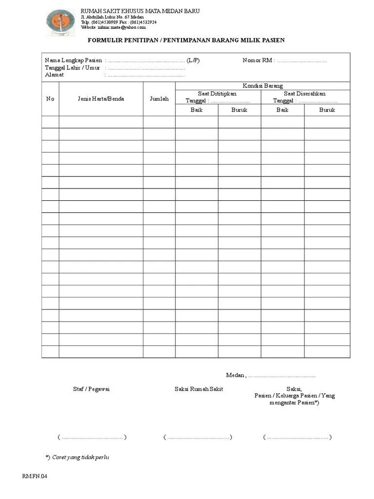 Formulir Penyimpanan Barang Berharga Milik Pasien | PDF