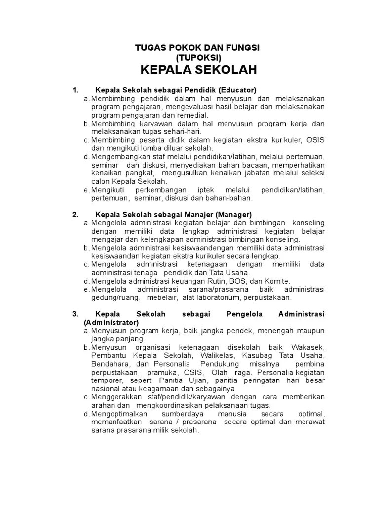 Tupoksi Kasek, Wakasek, Walas, Guru, Ka. Tu, Piket, Laboran, Pustakawan DLL  | PDF