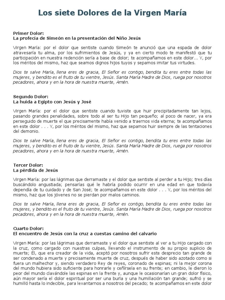 Los Siete Dolores De La Virgen María | PDF | María, Madre De Jesús | Jesús