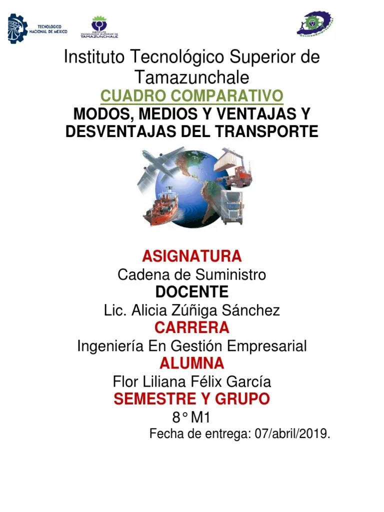 Cuadro - Comparativo - Modos, Medios Y Ventajas Y Desventajas Del Transporte | PDF | Transporte ...