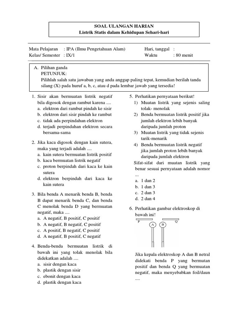 Soal UH Listrik Statis SMP | PDF