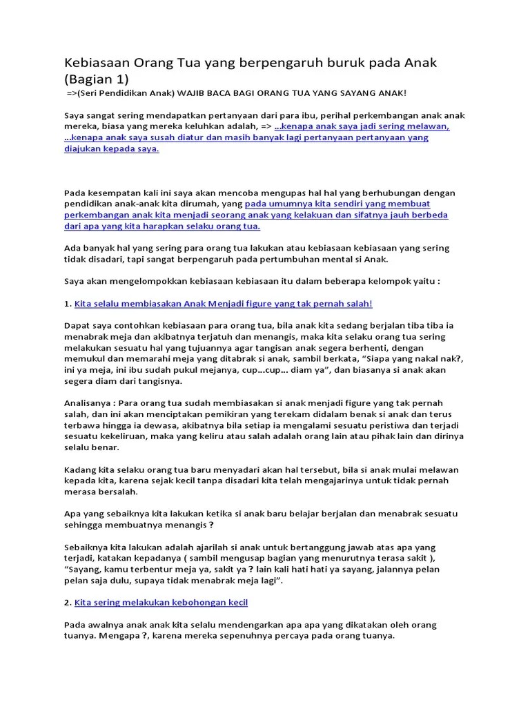 Kebiasaan Orang Tua Yang Berpengaruh Buruk Pada Anak | PDF