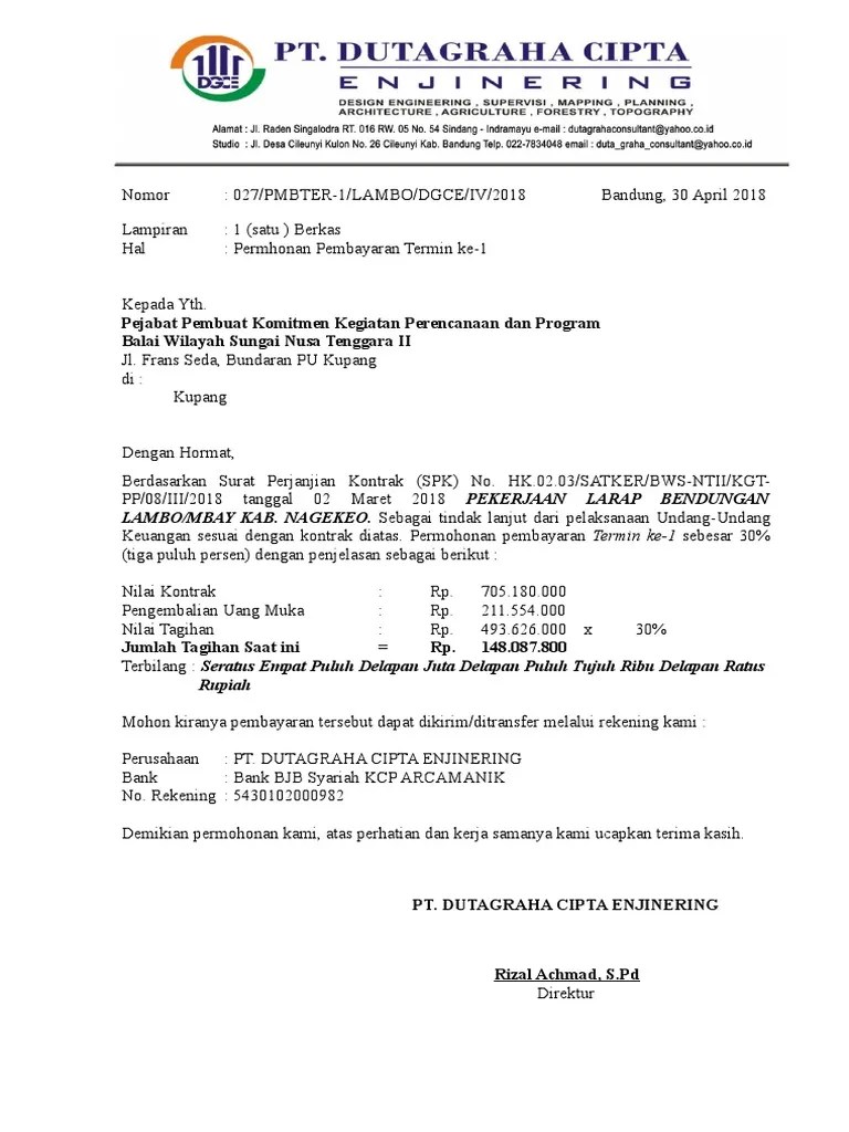 Contoh surat tagihan harga barang (invoice). Surat Permohonan Termin Pdf
