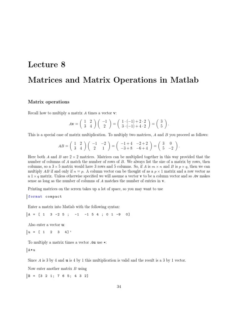 LinearAlgebra Matlab | PDF | Matrix (Mathematics) | System Of Linear ...