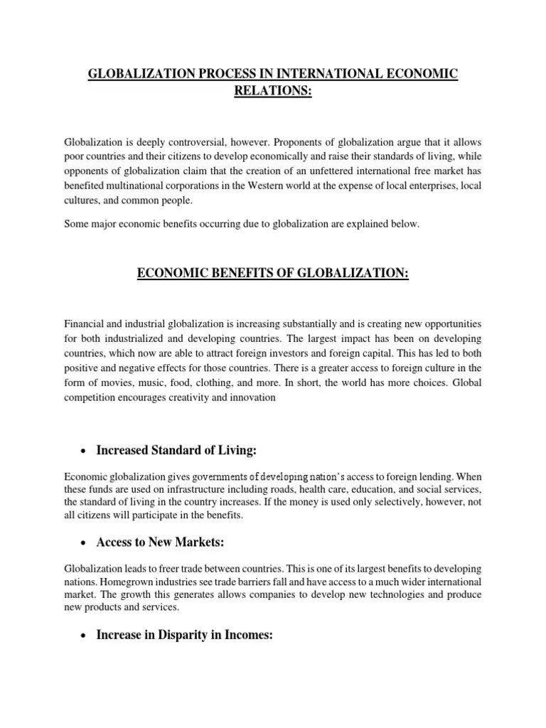 Benefits Of GLOBALIZATION | PDF | Globalization | Developing Country