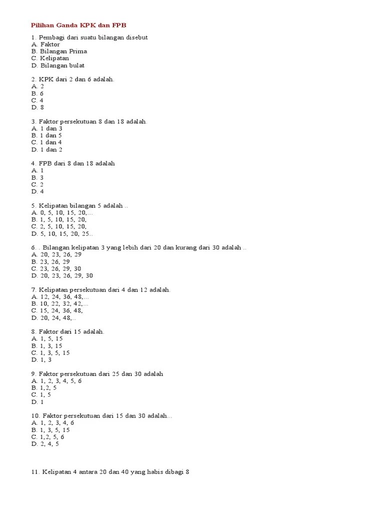 Kunci Jawaban Soal Fpb Dan Kpk 2 x 3 2 x 5.