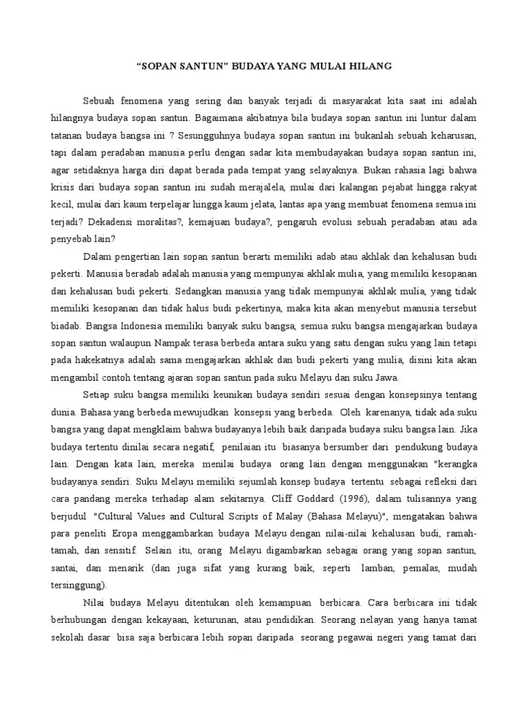 Hilangnya Budaya Sopan Santun Dikalangan Remaja | PDF