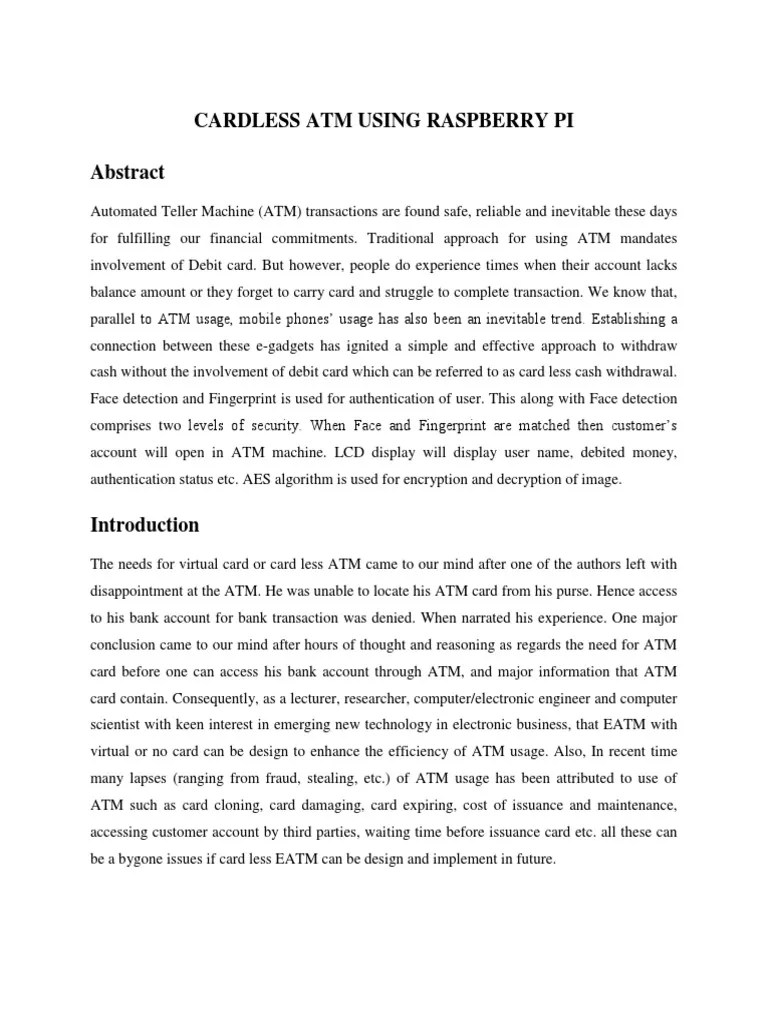 Cardless ATM Using Raspberry Pi | PDF | Automated Teller Machine ...