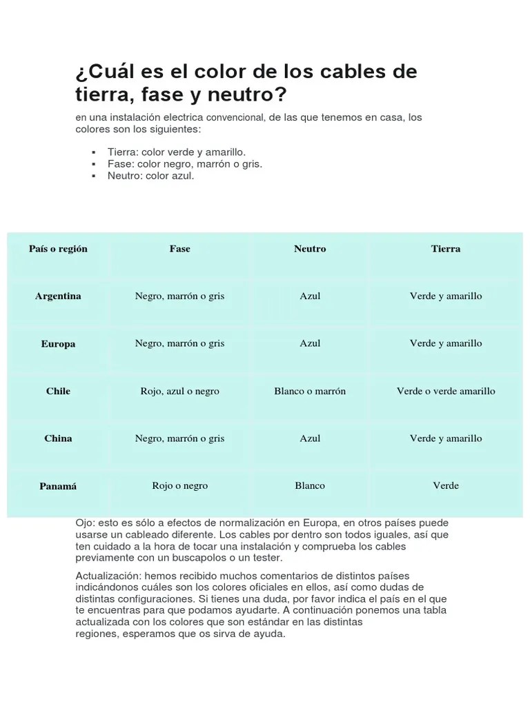 Cuál Es El Color De Los Cables De Neutro Fase Tierra | PDF | Amarillo ...